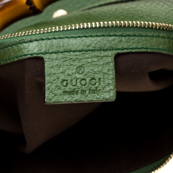 مملوكة مسبقًا Gucci Green Leather Anita Bamboo Hobo