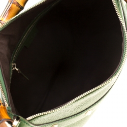 مملوكة مسبقًا Gucci Green Leather Anita Bamboo Hobo