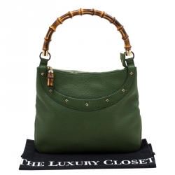 مملوكة مسبقًا Gucci Green Leather Anita Bamboo Hobo