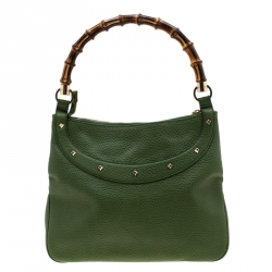 مملوكة مسبقًا Gucci Green Leather Anita Bamboo Hobo