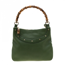 مملوكة مسبقًا Gucci Green Leather Anita Bamboo Hobo