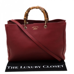 مملوكة مسبقًا حقيبة شوبر غوتشي جلد أحمر كبيرة بيد بامبو