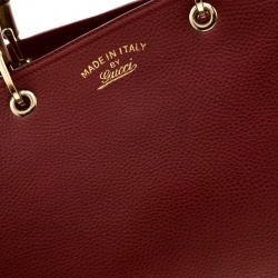 مملوكة مسبقًا حقيبة شوبر غوتشي جلد أحمر كبيرة بيد بامبو