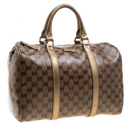 مملوكة مسبقًا Gucci Gold GG Crystal Canvas Medium Joy Boston Bag