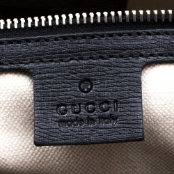 Pre Owned Gucci Black/White Leather Bamboo Top Handle Shopper Tote