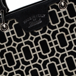 Pre Owned Gucci Black/White Leather Bamboo Top Handle Shopper Tote