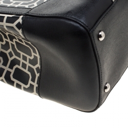 Pre Owned Gucci Black/White Leather Bamboo Top Handle Shopper Tote