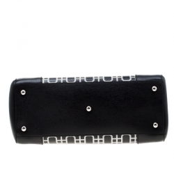 Pre Owned Gucci Black/White Leather Bamboo Top Handle Shopper Tote