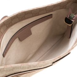 Pre Owned Gucci Beige Monogram Canvas and Leather GG Supreme Flat Messenger Bag