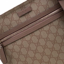 Pre Owned Gucci Beige Monogram Canvas and Leather GG Supreme Flat Messenger Bag