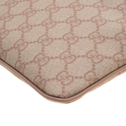 Pre Owned Gucci Beige Monogram Canvas and Leather GG Supreme Flat Messenger Bag