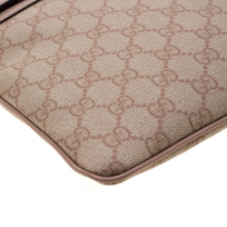 Pre Owned Gucci Beige Monogram Canvas and Leather GG Supreme Flat Messenger Bag