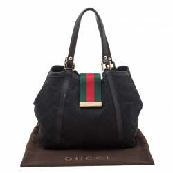 مملوكة مسبقًا Gucci Black Monogram Canvas New Ladies Web Medium Tote  