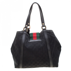 مملوكة مسبقًا Gucci Black Monogram Canvas New Ladies Web Medium Tote  