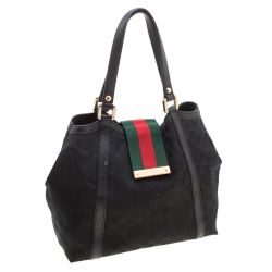 مملوكة مسبقًا Gucci Black Monogram Canvas New Ladies Web Medium Tote  