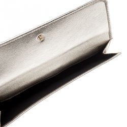 مملوكة مسبقًا Gucci Metallic Gold Leather Interlocking GG Logo Continental Flap Wallet