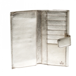 مملوكة مسبقًا Gucci Metallic Gold Leather Interlocking GG Logo Continental Flap Wallet