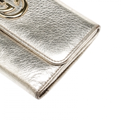 مملوكة مسبقًا Gucci Metallic Gold Leather Interlocking GG Logo Continental Flap Wallet