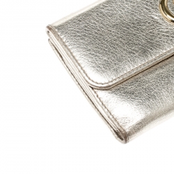 مملوكة مسبقًا Gucci Metallic Gold Leather Interlocking GG Logo Continental Flap Wallet
