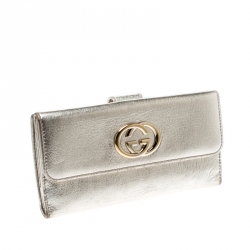 مملوكة مسبقًا Gucci Metallic Gold Leather Interlocking GG Logo Continental Flap Wallet