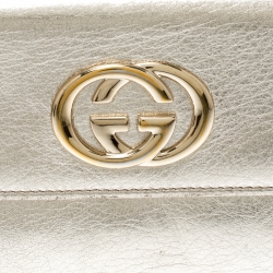 مملوكة مسبقًا Gucci Metallic Gold Leather Interlocking GG Logo Continental Flap Wallet