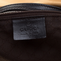 Pre Owned Gucci Light Yellow Fabric And Leather Web Stripe Hobo