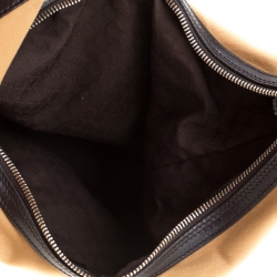 Pre Owned Gucci Light Yellow Fabric And Leather Web Stripe Hobo