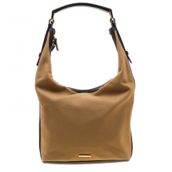 Gucci Light Yellow Fabric And Leather Web Stripe Hobo