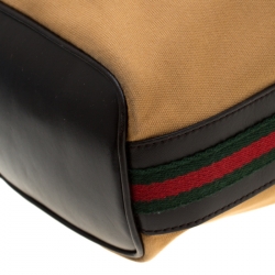 Pre Owned Gucci Light Yellow Fabric And Leather Web Stripe Hobo