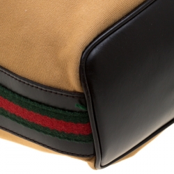 Pre Owned Gucci Light Yellow Fabric And Leather Web Stripe Hobo