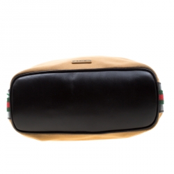 Pre Owned Gucci Light Yellow Fabric And Leather Web Stripe Hobo