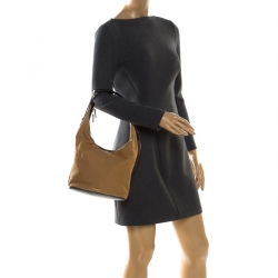 Pre Owned Gucci Light Yellow Fabric And Leather Web Stripe Hobo