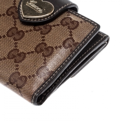 Gucci Beige/Brown GG Crystal Canvas and Leather Heart Compact Wallet