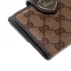 Gucci Beige/Brown GG Crystal Canvas and Leather Heart Compact Wallet