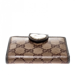 Gucci Beige/Brown GG Crystal Canvas and Leather Heart Compact Wallet