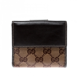 Gucci Beige/Brown GG Crystal Canvas and Leather Heart Compact Wallet