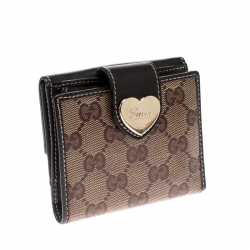 Gucci Beige/Brown GG Crystal Canvas and Leather Heart Compact Wallet