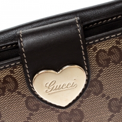 Gucci Beige/Brown GG Crystal Canvas and Leather Heart Compact Wallet