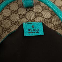 Pre Owned Gucci Beige GG Canvas and Turquoise Leather Bardot Bag 