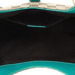 Pre Owned Gucci Beige GG Canvas and Turquoise Leather Bardot Bag 