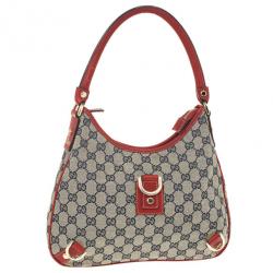 مملوكة مسبقًا Gucci Navy Blue &amp; Red Medium Abbey D-Ring Hobo