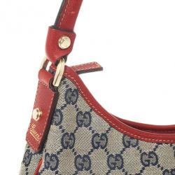 مملوكة مسبقًا Gucci Navy Blue &amp; Red Medium Abbey D-Ring Hobo