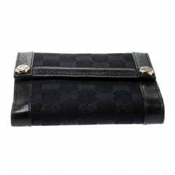 Gucci Black GG Canvas and Leather Charmy French Wallet