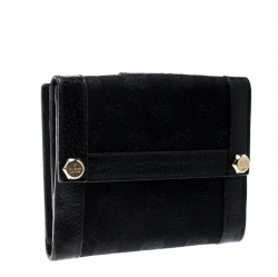 Gucci Black GG Canvas and Leather Charmy French Wallet