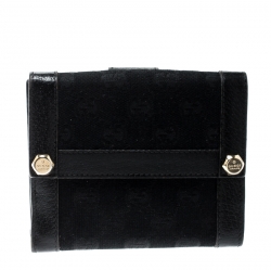 Gucci Black GG Canvas and Leather Charmy French Wallet