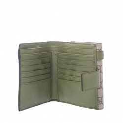 Gucci Beige/Green GG Canvas and Leather Compact Wallet