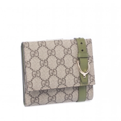 Gucci Beige/Green GG Canvas and Leather Compact Wallet