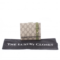 Gucci Beige/Green GG Canvas and Leather Compact Wallet