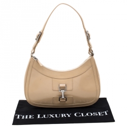 Pre Owned حقيبة كتف غوتشي جاكي جلد لامعة بيج