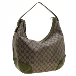 Pre Owned حقيبة غوتشي جلد وكانفاس سوبريم GG خضراء/ بيج